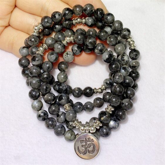 Labradorite 108 Japamala Beads OM Symbol Pendant Necklace - Pendants - Chakra Galaxy