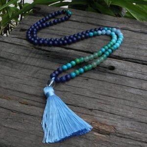 Lapis Lazuli & Aventurine Japamala 108 Beads Prayer Necklace 8mm - Chakra Necklace - Chakra Galaxy