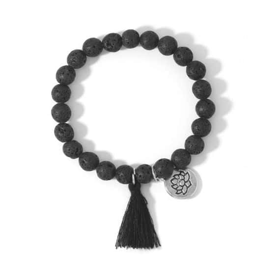 Lava Stone Beads With Lotus Pendant & Tassel Chakra Bracelet - Charm Bracelets - Chakra Galaxy