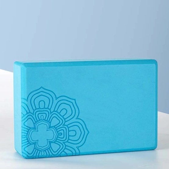 Light Blue Lotus Mandala Yoga Brick + Free Yoga Strap 1 Pair - Yoga Props - Chakra Galaxy