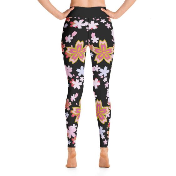 Lotus Flower Pattern Leggings Black High Waist Yoga Pants - Yoga Leggings - Chakra Galaxy