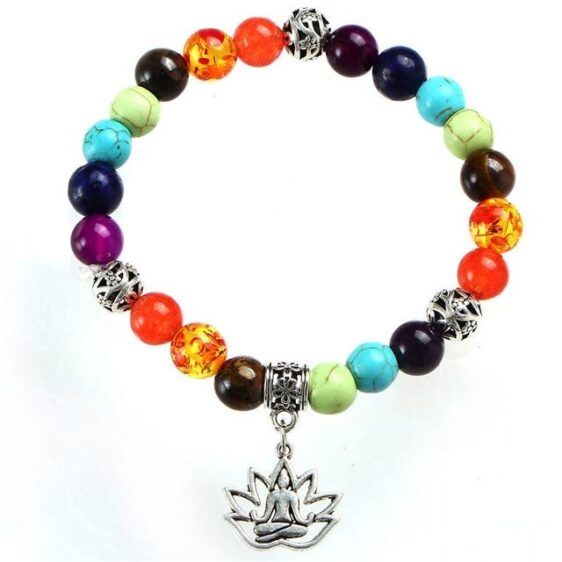 Lotus Meditation Symbol 7 Chakra Beads Stone Handmade Bracelet - Charm Bracelets - Chakra Galaxy