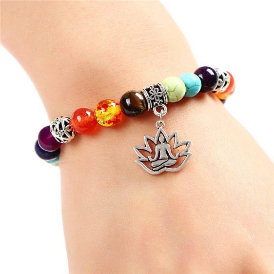Lotus Meditation Symbol 7 Chakra Beads Stone Handmade Bracelet - Charm Bracelets - Chakra Galaxy