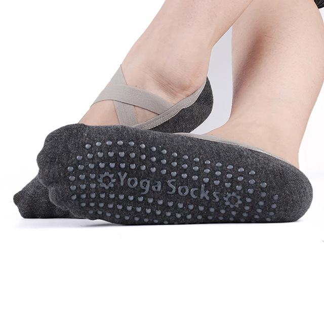 1 Pair Breathable Bandage Mesh Anti-Slip Sole Grip Open Toe Yoga Socks