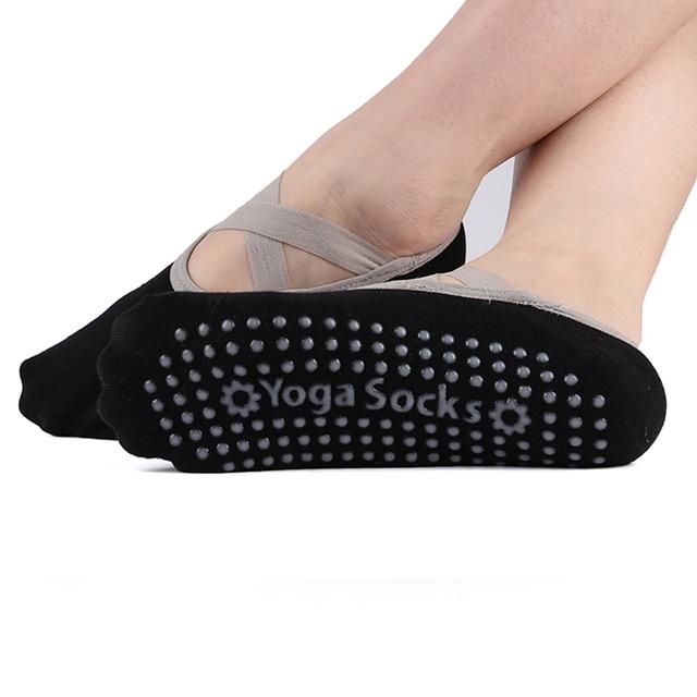 1 Pair Breathable Bandage Mesh Anti-Slip Sole Grip Open Toe Yoga Socks