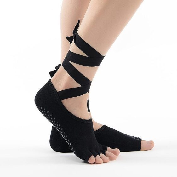 Low Cut Non-Skid Grip Toeless With Silk Ribbon Design Yoga Socks - Yoga Socks - Chakra Galaxy