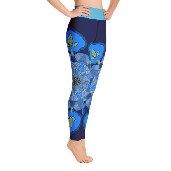 Mandala Flower Pattern High Waist Blue Yoga Pants Leggings - Yoga Leggings - Chakra Galaxy
