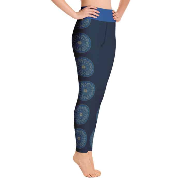 Mandala Side Pattern High Waist Blue Yoga Pants Leggings