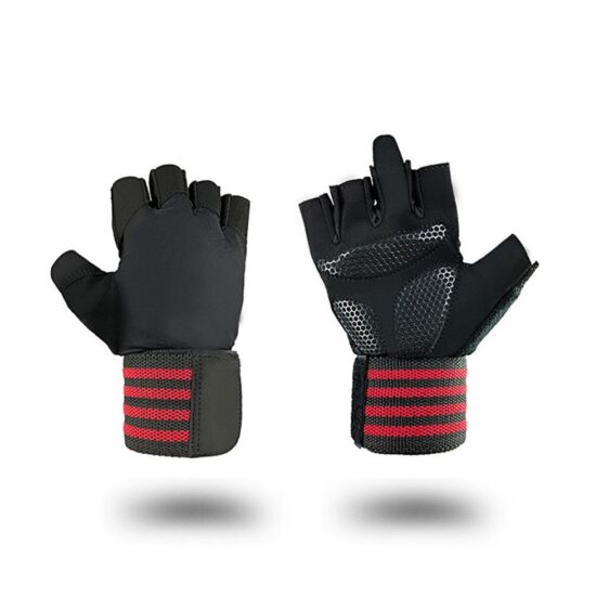 Midnight Black Anti-Slip Yoga Workout Gloves with Crimson Red Strap - Yoga Gloves - Chakra Galaxy