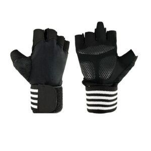 Midnight Black Anti-Slip Yoga Workout Gloves with Ivory White Strap - Yoga Gloves - Chakra Galaxy