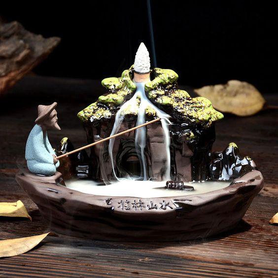 Buy Ceramic monk goes to the lotus stove Sandalwood backflow waterfall  incense burner Unheard to talk Little monk tea pet incense burner ｜Aroma  burner-Fordeal