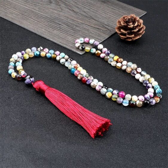 Multicolor Fire Agates Stones Red Long Tassel Beads Necklace - Pendants - Chakra Galaxy