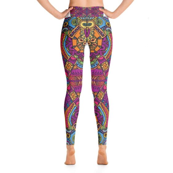 Multicolor High Waist Playful Boho All-Over Yoga Leggings Pants - Yoga Leggings - Chakra Galaxy