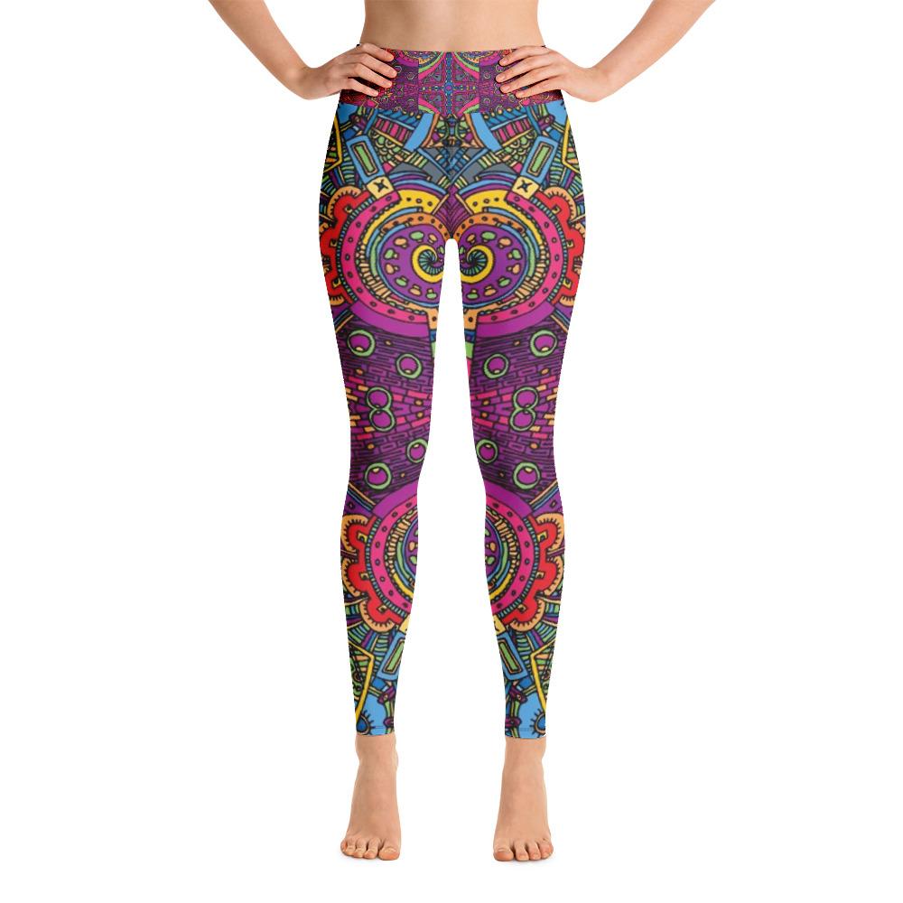 Multicolor High Waist Playful Boho All-Over Yoga Leggings Pants