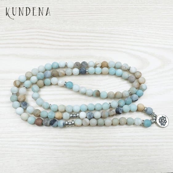 Natural Amazonite Chakra Bracelet 108 Mala Beads with Lotus Pendant 8mm - Charm Bracelets - Chakra Galaxy