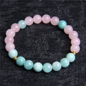 Natural Amazonite & Pink Quartz Polished Stones Energy Bracelet - Charm Bracelets - Chakra Galaxy