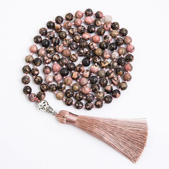 Natural Black Line Rhodochrosite Beads Knotted Necklace - Pendants - Chakra Galaxy