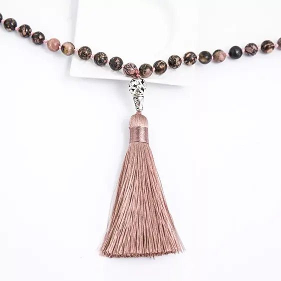 Natural Black Line Rhodochrosite Beads Knotted Necklace - Pendants - Chakra Galaxy
