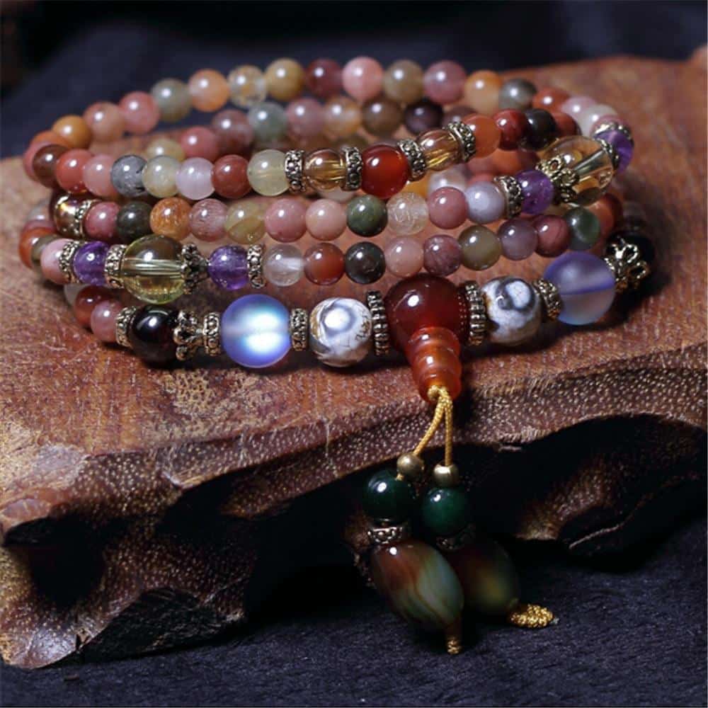 Various Natural Crystal Bracelet 108 Beads Handcrafted Japamala