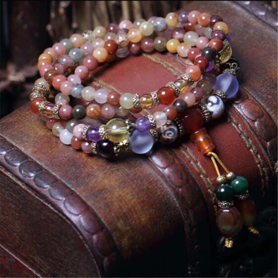 Natural Crystals Chakra Bracelet 108 Beads Handcrafted Japamala - Charm Bracelets - Chakra Galaxy
