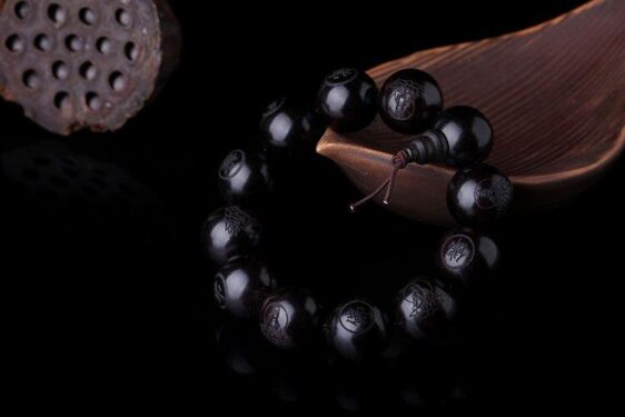 Natural Ebony 18mm Beads Buddhist Prayer Bracelet for Meditation - Charm Bracelet - Chakra Galaxy