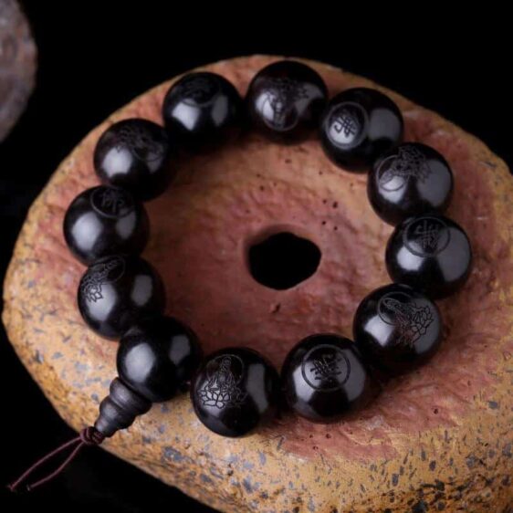 Natural Ebony 18mm Beads Buddhist Prayer Bracelet for Meditation - Charm Bracelet - Chakra Galaxy