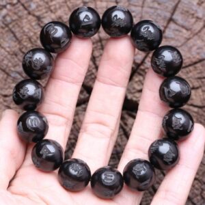 Natural Ebony Beads With Tibetan Six-Character Mantra Prayer Bracelet - Charm Bracelets - Chakra Galaxy