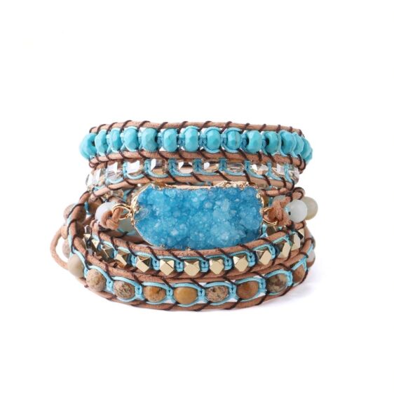 Natural Gemstone Chakra Bracelet Druzy Crystal Geode Slice for Women - Charm Bracelets - Chakra Galaxy