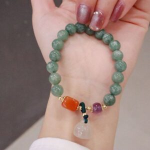 Natural Green Jade Stone Beads With Chalcedony Pendant Bracelet - Charm Bracelets - Chakra Galaxy