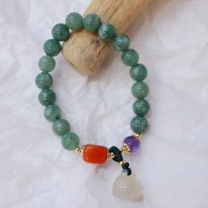 Natural Green Jade Stone Beads With Chalcedony Pendant Bracelet - Charm Bracelets - Chakra Galaxy