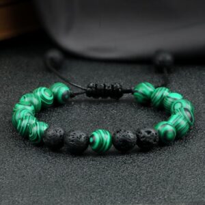 Natural Green Malachite Lava Stone Beads Braided Bracelet - Charm Bracelets - Chakra Galaxy