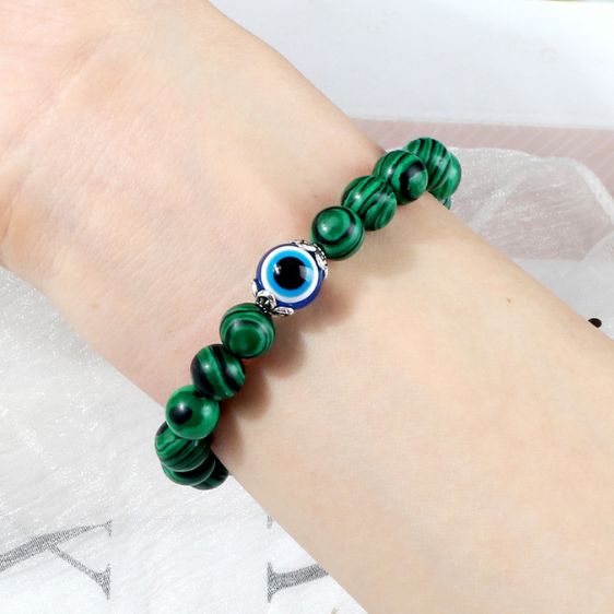 Natural Green Malachite Stone Beads With Evil Eye Charm Bracelet - Charm Bracelets - Chakra Galaxy