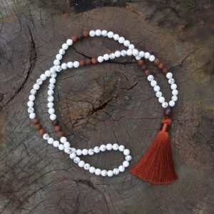Natural Howlite & Antique Onyx Stone 108 Mala Beads Chakra Necklace 8MM - Chakra Necklace - Chakra Galaxy