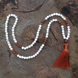 Natural Howlite & Antique Onyx Stone 108 Mala Beads Chakra Necklace 8MM - Chakra Necklace - Chakra Galaxy