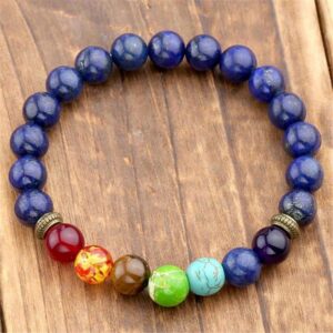 Natural Lapis Lazuli Stone Beads 7 Chakra Healing Bracelet Yoga 8MM - Charm Bracelets - Chakra Galaxy