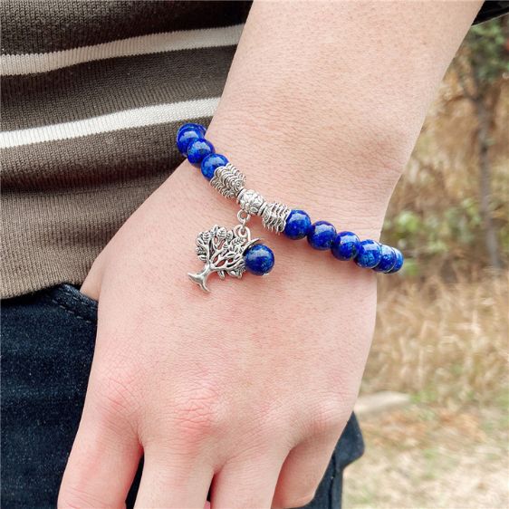 Natural Lapis Lazuli Stone Beads Tree Of Life Charm Bracelet - Charm Bracelets - Chakra Galaxy