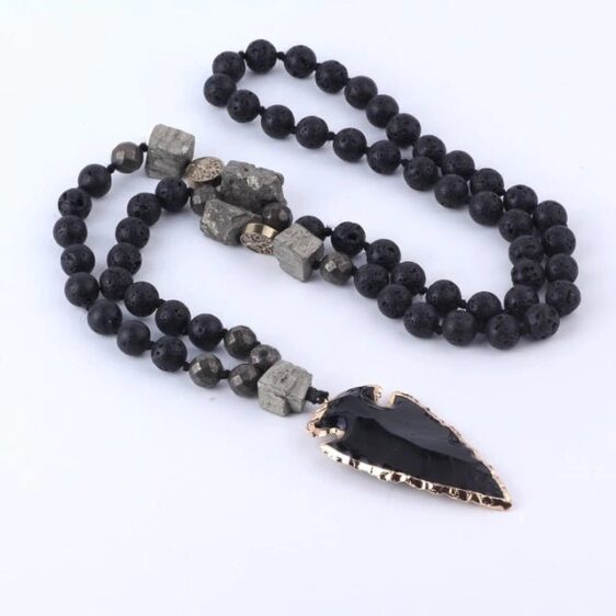 Natural Lava Stone Beads Arrow Pendant Anxiety Relief Necklace - Pendants - Chakra Galaxy