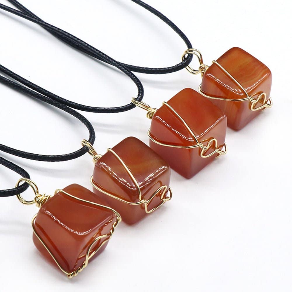 Rock Necklace, Natural Red River Rock Stone Pendant Leather Necklace,  Hypoallergenic Jewelry