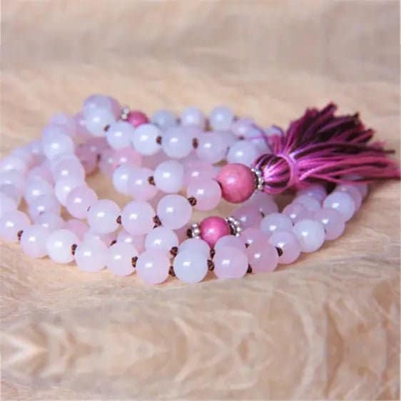 Natural Rose Quartz Long Tassel 108 Japamala Prayer Beads - Pendants - Chakra Galaxy