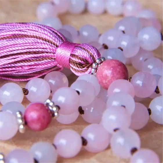 Natural Rose Quartz Long Tassel 108 Japamala Prayer Beads - Pendants - Chakra Galaxy