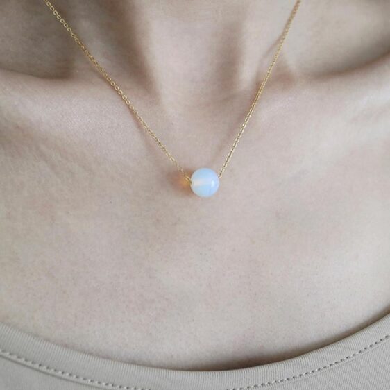 Natural Stone 8mm Opalite Chakra Necklace Gold Chain for Women - Chakra Necklace - Chakra Galaxy
