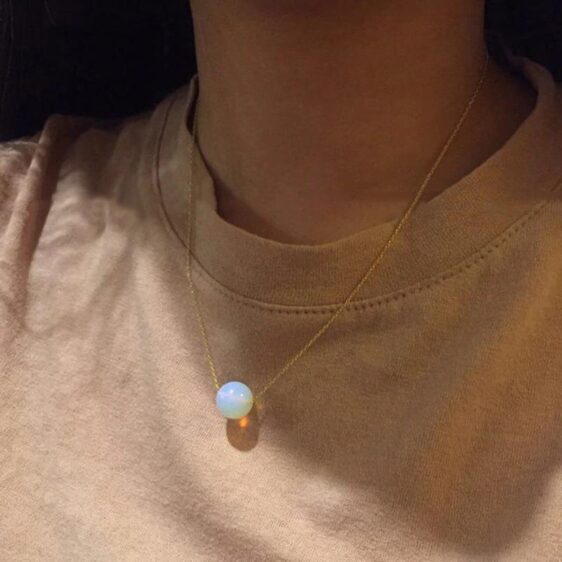 Natural Stone 8mm Opalite Chakra Necklace Gold Chain for Women - Chakra Necklace - Chakra Galaxy