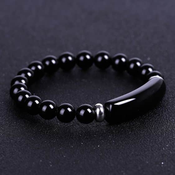 Natural Stone Black Agate With Rectangle Bar Reiki Healing Bracelet - Charm Bracelets - Chakra Galaxy