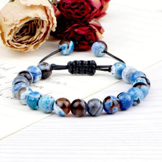 Natural Stone Blue Fire Agates Beads Adjustable Bracelet - Charm Bracelets - Chakra Galaxy
