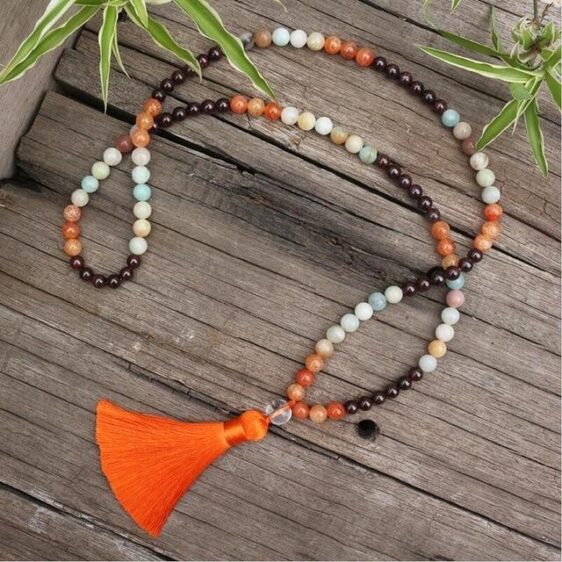 Natural Stone Garnet, Orange Onyx & Amazonite Japamala Beads Necklace - Chakra Necklace - Chakra Galaxy