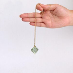 Natural Stone Gold Wire Wrapped Octahedron Green Fluorite Chakra Necklace - Chakra Necklace - Chakra Galaxy