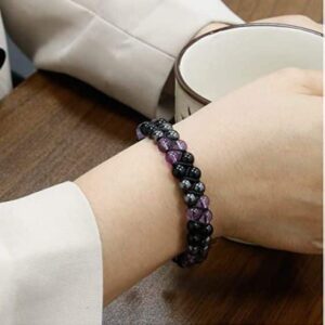 Natural Stone Purple Black 2-Layer Amethyst Adjustable Bracelet - Charm Bracelets - Chakra Galaxy