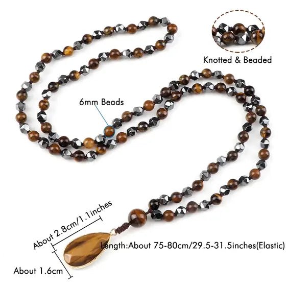 Natural Tiger's Eye And Irregular Hematite 108 Japamala Prayer Beads - Pendants - Chakra Galaxy