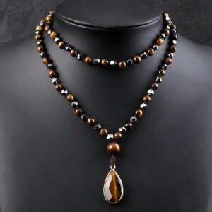 Natural Tiger's Eye And Irregular Hematite 108 Japamala Prayer Beads - Pendants - Chakra Galaxy