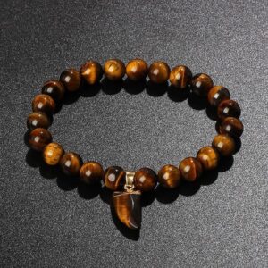 Natural Tiger's Eye Stone Beads With Horn Charm Bracelet - Charm Bracelets - Chakra Galaxy